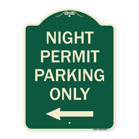 Signmission Night Permit Parking W/ Left Arrow Heavy-Gauge Aluminum Architectural Sign, 24" x 18", G-1824-23859 A-DES-G-1824-23859